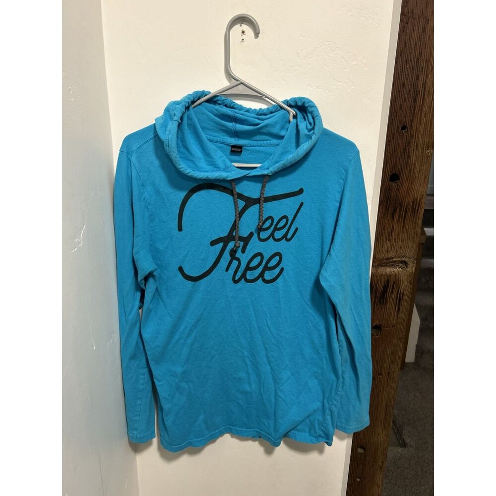 Anvil Lightweight "Feel Free" Hooded Long Sleeve T-Shirt Blue Size M